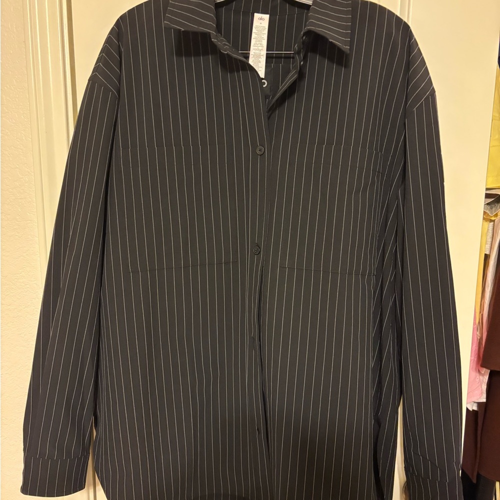 ALO Yoga Black and White Pinstripe Shirt